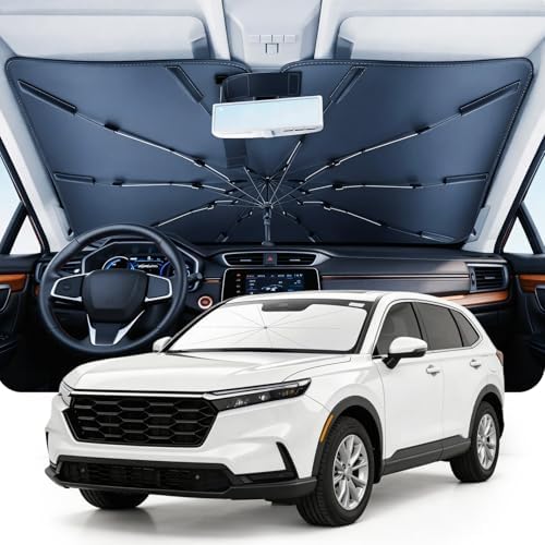DMJN Umbrella Windshield Sun Shade for Honda CRV (2008-2026), Car Sunshade for Front Windshield [Nano Ice-Crystal Coatings] UPF50+ Heat & UV Block, Protect Interior & Keep Cooler by DMJN