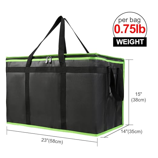 Bodaon 2-Pack Insulated Food Delivery Bag, XXX-Large Meal Grocery Tote Insulation Bag for Hot/Cold Food, Commercial Cooler/Thermal Bags, Large Capacity Reusable Warming Bag, Black with Green Edge - Image 2