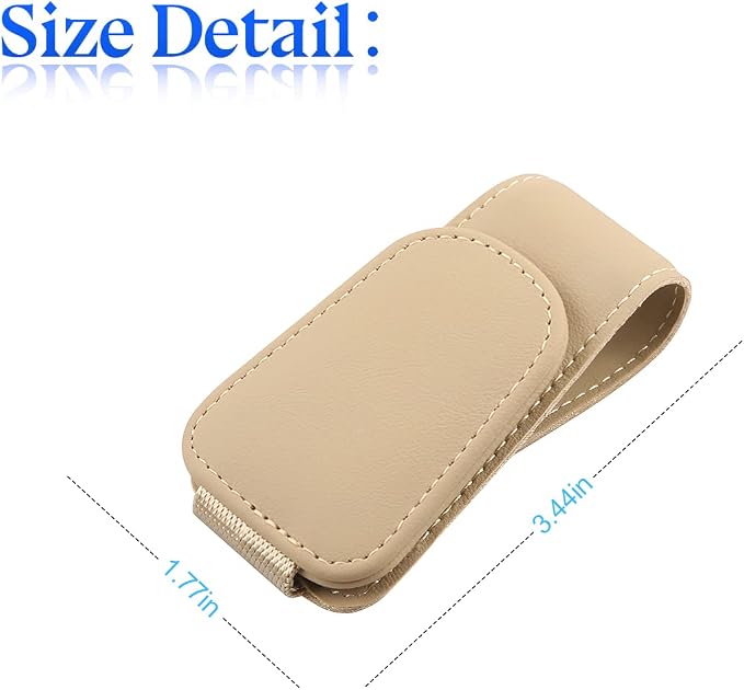 zipelo 2PCS Magnetic Leather Sun Visor Sunglasses Holders, Beige | one-hand access, soft contact surfaces, stores glasses and cards, lightweight compact form, car interior accessories - Image 2