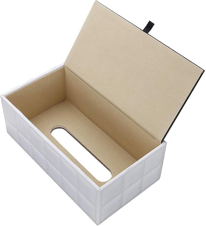 KINGFOM Rectangular Tissue Box Cover, Imitation Suede PU Leather Tissue Box Holder, Facial Napkin Paper Dispenser for Home Office Car Automotive Decoration with Magnetic Bottom(Soft White) - Image 3