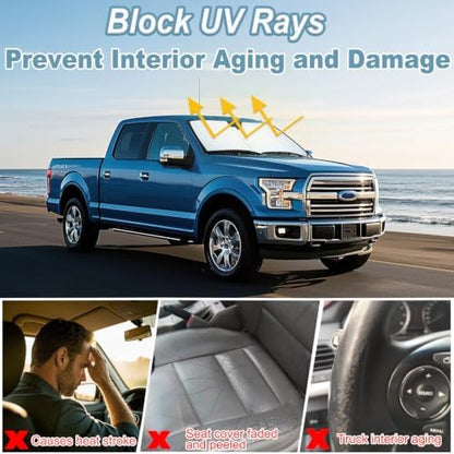 PIMCAR Windshield Sunshade for Ford F-150 2015-2020 | Premium 310T Reflective Polyester UV & Heat Blocker | Reduces Interior Temperature, Foldable with Storage Pouch - Image 5