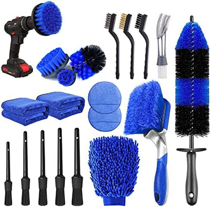 20Pcs Car Wheel Tire Detailing Brush Set,Car Detailing kit,Car Detailing Brushes,Auto Detailing Drill Brush Set,17" Long Handle Rim Wheel Brush,Tire Brush,Car Cleaning Kit for Wheels,Interior,Exterior by TTRCB
