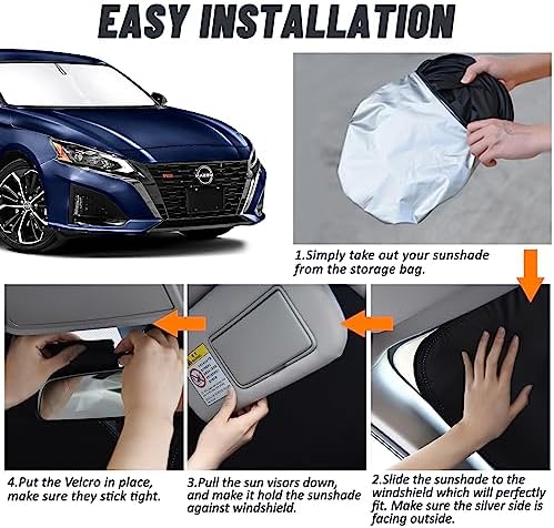 D-Lumina Windshield Sun Shade for 2019-2025 Nissan Altima Accessories, Front Window Sunshade Sun Visor Protector Block UV Rays Heat, Foldable 2 Layers 210T Material - Image 5