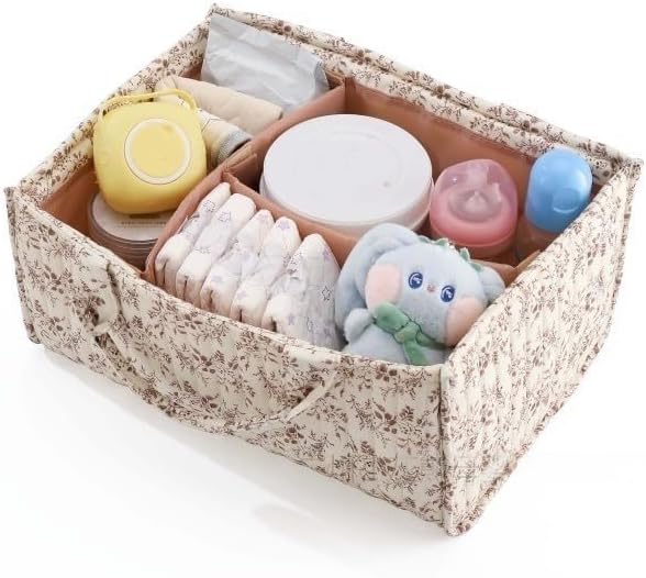 Diaper Caddy Organizer,Cute Floral Nursery Storage Basket,Soft Portable Changing Table Car Caddy Organizer Gift (Floral B) - Image 3