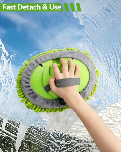 62’’ Car Wash Brush Kit with 2 Replacement Head Covers, Microfiber Car Washing Kit with Long Handle, Car Wash Mop for Cars RV Truck Exterior - Image 3