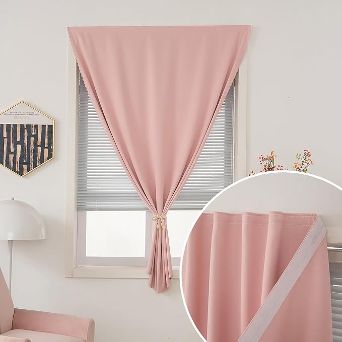 Self Adhesive Blackout Curtains- Stick on Curtains Shades Window Blinds Curtains No Rod Needed Easy to Hang Curtains, Use for Bedroom, Living Room,roman shades, 47"W X 59"L, Pink, 2 Panels - Image 6