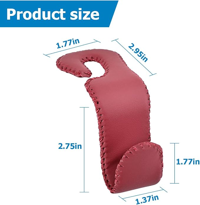 Zpana 2PCS Car Headrest Hooks Genuine U-Shaped Hanging Holder Wine Red | Genuine leather surface, suspended structure, rotates for front or back seat use, universal fit, automotive accessories - Image 2