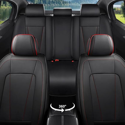Car Seat Covers Full Set Custom Fit for Honda Fit 2006-2020 , Black&Red | Premium Faux Leather, Waterproof, Anti-Slip, Airbag Compatible, Breathable, Car Seat Protectors, 2 Rows 5 Seats - Image 2