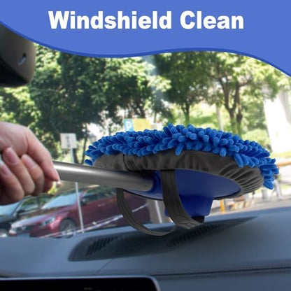 anngrowy 62" Microfiber Car Wash Brush with Long Handle Car Washing Mop Kit Mitt Sponge Car Cleaning Supplies Kit Duster RV Washing Car Brush Accessories, 1 Chenille Scratch-Free Replacement Head - Image 7