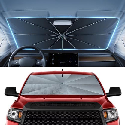Autorder Windshield Sun Shade Umbrella for 2007-2025 2026 Toyota Tundra Accessories,Upgraded Ice Crystal Material,Easy Setup Umbrella Sunshade for Car Windshield,100% Sun Blocking by Autorder