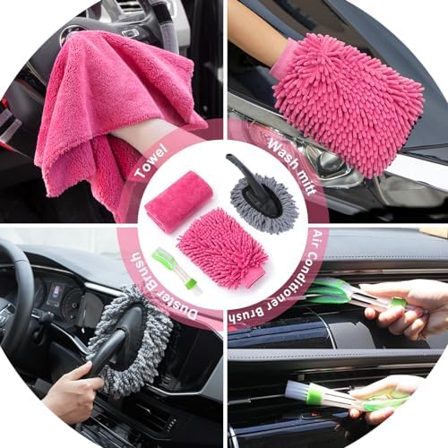 41Pcs Car Cleaning Wash Kit Interior Detailing Cleaner Kit with High Power Handheld Vacuum, Collapsible Bucket, Windshield Tool, Snow Shovel, Tire Brush, Complete Car Care Tools, Pink - Image 6