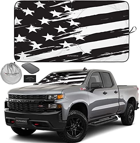 Autoamerics 1-Piece Windshield Sun Shade B&W Art American Flag USA Design - Foldable Car Front Window Sunshade for Most Sedans SUV Truck - Blocks Max UV Rays and Keeps Your Vehicle Cool - Large by AutoamericsUS