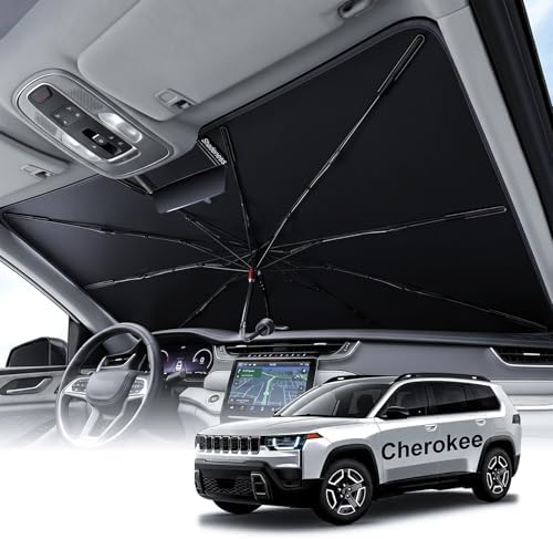 2026 Upgraded Windshield Sun Shade Umbrella for Jeep Cherokee [Precision Custom Fit, Superior UV & Heat Block] Cooling Tech Fabric, Durable Foldable with Storage Bag, Fits 2000-2001, 2014-2023 by Unknown