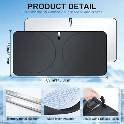 JUSTTOP 300T Double-Layer Design Universal Car Windshield Sun Shade, Foldable Reflective for Windshield & Window Shades, Car Interior Accessories (69" L x 35" W) - Image 3