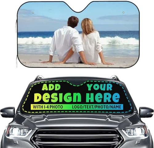 Custom Car Windshield Sunshade Personalized Sun Visor with 1-4 Photo Design Your Own Photo Logo Text Customized Windshield Sun Shade Fit for Most Car Vehicle Windscreens - Image 2