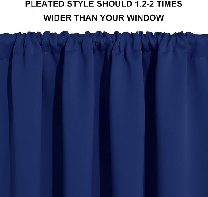 RYB HOME Short Blackout Curtains for Small Window Kitchen Bathroom Cafe RV | Sunmmer Heat Light Blocking, Privacy, Energy Saving, For Sunroom Laundry Room Stair Window, W52 x L36, Marine Blue, 2 Panels - Image 5