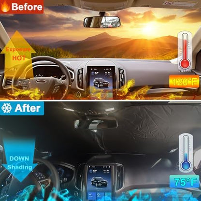 PIMCAR Windshield Sun Shade for 2015-2025 2026 Ford Edge SUV, Premium 310T Reflective Polyester, Foldable Heat Blocker-Beat Summer Heat & Keep Interior Cool - Image 2