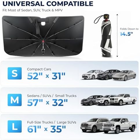 DMJN Umbrella Windshield Sun Shade for Truck, Car Sunshade for Front Windshield [Nano Ice-Crystal Coatings] UPF50+ Heat & UV Block, Protect Interior & Keep Cooler Universal for Truck & Large SUV - Image 6