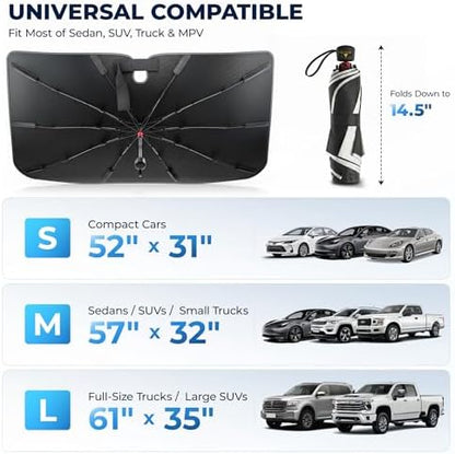 DMJN Umbrella Windshield Sun Shade for Truck, Car Sunshade for Front Windshield [Nano Ice-Crystal Coatings] UPF50+ Heat & UV Block, Protect Interior & Keep Cooler Universal for Truck & Large SUV - Image 6