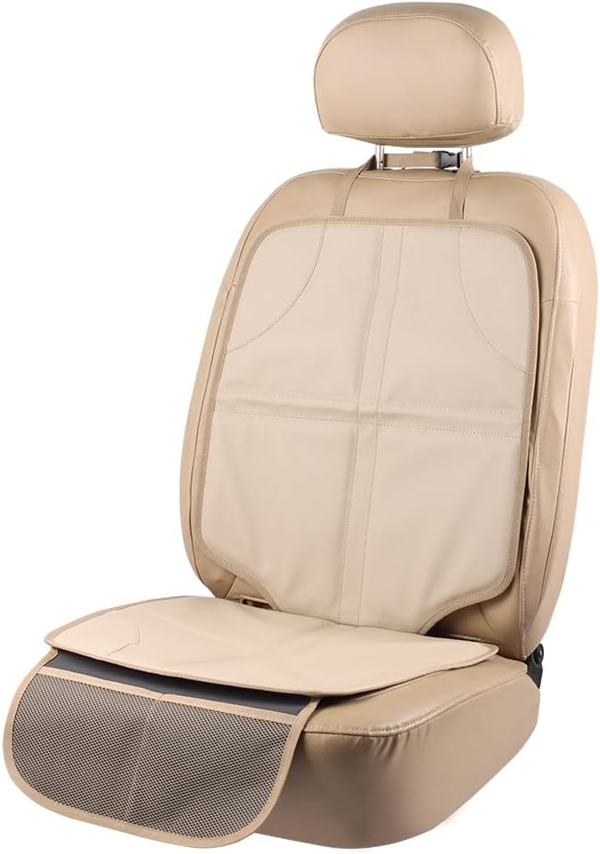 Viaviat Leather Car Seat Protector for Booster Durable Waterproof Protector Mat Large Auto Seat Cover with Storage Pocket for Child Toddler Safety Seat Baby Basket (Beige) by Viaviat