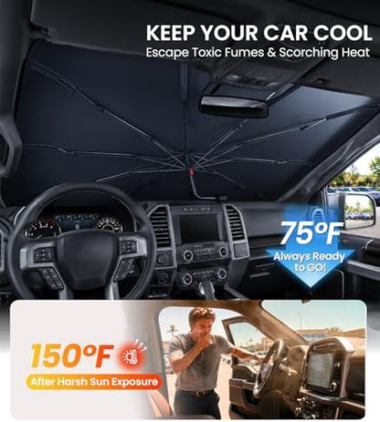 Zanch Windshield Sun Shade Umbrella for F-150/ F-250/ F-250 2011-2026 [99% UV Protection, Up to 75℉ Cooler] Snug Fit, Sturdy Frame, Scratch-Free Interior, Foldable Front Sunshade Umbrella - Image 2