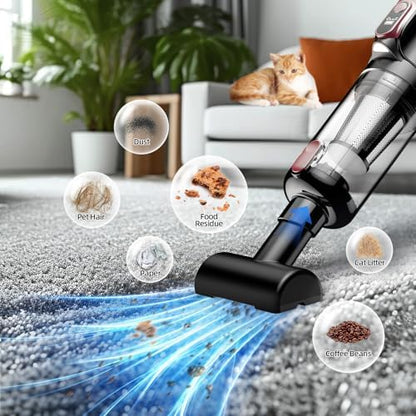 MONOZEL Handheld Vacuum Cleaner, 18000Pa 2 in 1 Cordless Car Vacuum Cleaner&Air Duster, 130W Brushless Motor with 7800mAh Battery, LED Light and Multi-Nozzles, Portable for Home, Car, Office, Pet - Image 3