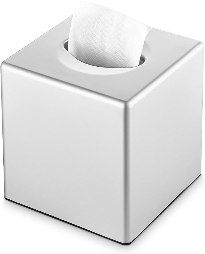 Y-in Hand Tissue Box Cover, Decorative Square Facial Storage Tissue Box Holder, Home Accessories for Bathroom Vanity Countertops, Dressers, Night Stand, Parlors and Office - Silver by MoreTidierAndMoreFortunate