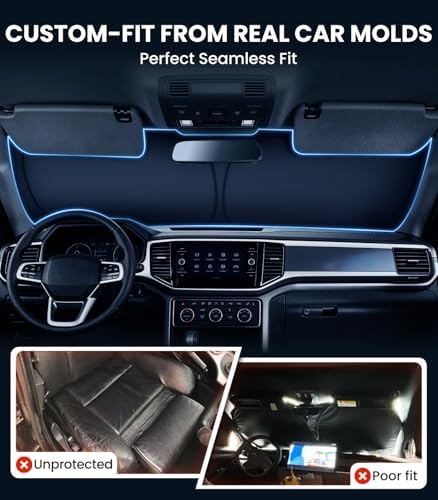 Zanch for Volkswagen Atlas 2018-2026 Custom Windshield Sun Shade, 7-Layer UV & Heat Block, 3D Laser Scanned, Interior Protection, Keep Car Cooler, Foldable SUV Accessories - Image 4