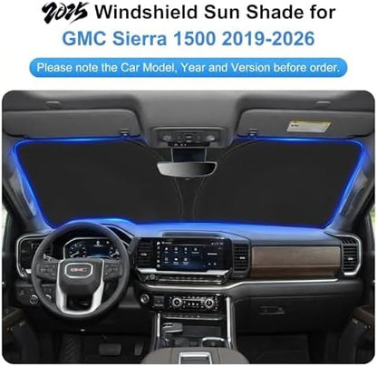 Sun Shade for 2019-2024 2025 2026 GMC Sierra 1500 2500 3500 SLT, AT4, Denali Pickup Accessories Windshield Sunshade Cover Front Window Shade Fit Sierra 1500 Sun Visor Protector Foldable Blocks UV Rays - Image 3