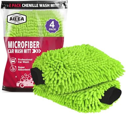 AIDEA Car Wash Mitt Microfiber, 4PK,Car Wash Brush, Green 8''X12'' by AIDEAHOME
