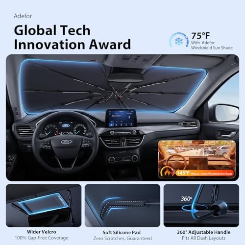 2026 Upgraded Windshield Sun Shade Umbrella for Chrysler Pacifica [Precision Custom Fit, Superior UV & Heat Block] Cooling Tech Fabric, Durable Foldable with Storage Bag, Fits 2004-2008, 2017-2025 - Image 5