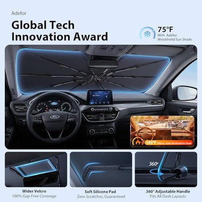 2026 Upgraded Windshield Sun Shade Umbrella for Chrysler Pacifica [Precision Custom Fit, Superior UV & Heat Block] Cooling Tech Fabric, Durable Foldable with Storage Bag, Fits 2004-2008, 2017-2025 - Image 5