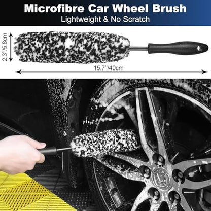 Car Wheel & Tire Brush Set, Wheel Cleaner Brush, Soft & Stiff Bristle Cleaning Brush, Wheel Brushes for Cleaning Wheels, Rim Brush for Car Body Exterior Surface, Carpet, Truck, SUV, RV, Motorcycle - Image 2
