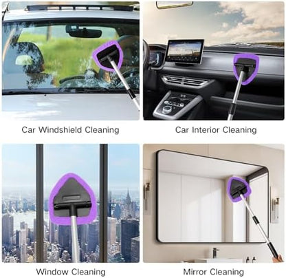 Qydipclin 7pcs Windshield Cleaner Tool Car Window Cleaning Wash Kit with 4 Reusable Microfiber Pads 1 Spray Bottle and Extendable Handle Auto Glass Wiper Kit, Purple - Image 5