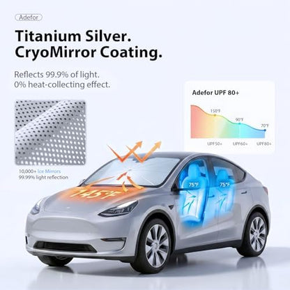 2026 Upgraded Windshield Sun Shade Umbrella for Tesla Model 3 [Precision Custom Fit, Superior UV & Heat Block] Cooling Tech Fabric, Durable Foldable with Storage Bag, Fits 2017-2026 - Image 6
