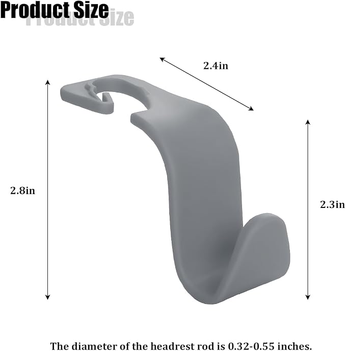 Car Seat Headrest Hook, 4PCS Vehicle Seat Back Hanger Storage Organizer for Handbag Purse Coat, Auto Interior Headrest Hook, Universal for SUV Automobile Truck (Gray) - Image 2