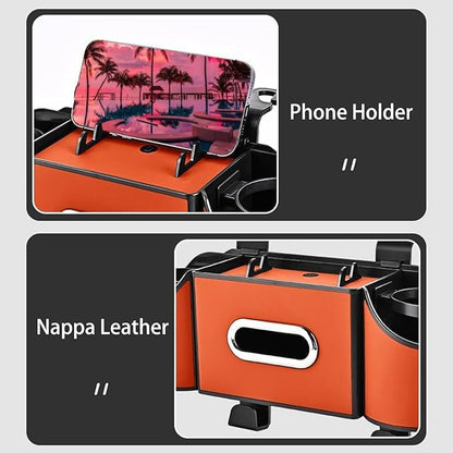 Back Seat Car Organizer,4 in 1 Multifunctional Car Back Seat Storage Box with Drink Cup Holder Tissue Box, for Hold Phone,Snacks, Drinks, Handbag-Orange - Image 4