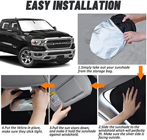 D-Lumina for 2019-2024 2025 Dodge RAM 1500 Windshield Sun Shade, Front Window Sunshade Sun Visor Protector Fit RAM 1500 CrewCab, MegaCab Pickup, 2Dr RegularCab, 4Dr QuadCab, Sun Shield Blocks UV Rays - Image 5