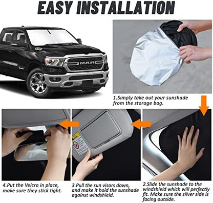 D-Lumina for 2019-2024 2025 Dodge RAM 1500 Windshield Sun Shade, Front Window Sunshade Sun Visor Protector Fit RAM 1500 CrewCab, MegaCab Pickup, 2Dr RegularCab, 4Dr QuadCab, Sun Shield Blocks UV Rays - Image 5