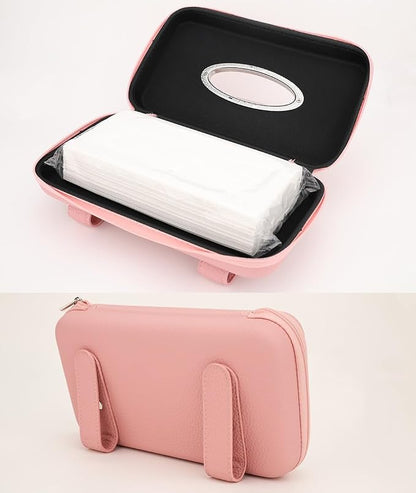 Car Tissue Holder, Sun Visor Tissue Holder, Zipper Car Visor Napkin Holder, PU Leather Backseat Tissue Case for Auto Vehicle (Pink) - Image 7