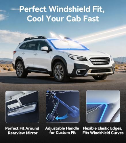 Nmoiss [Vinyl Coating Heat Shield] Windshield Sun Shade Umbrella Custom for Subaru Outback, Protect Car from Sun Rays & Heat Damage Keep Cool and Protect Interior - Image 4