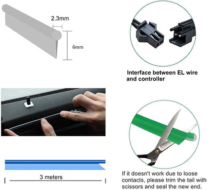 El Wire Pink Interior Car LED Strip Lights, 3M Neon Wire USB 5V with Fuse Protection for Automotive Interior Decoration, with 6mm Sewing Edge - Image 5
