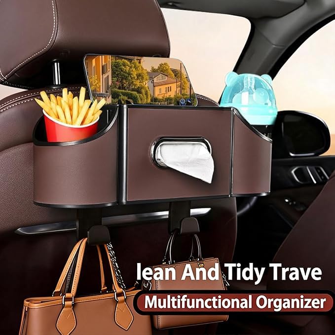 Back Seat Car Organizer,4 in 1 Multifunctional Car Back Seat Storage Box with Drink Cup Holder Tissue Box, for Hold Phone,Snacks, Drinks, Handbag - Image 2