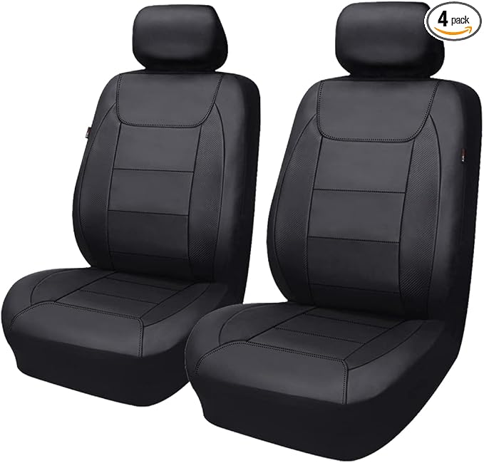 Flying Banner car seat Covers Protects Water Proof Faux Leather Carbon Fiber Fronts Solid Black (Solid Black, Front Pair) by FlyingBanner