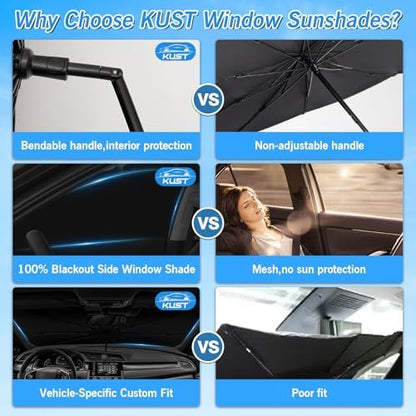 KUST Windshield Sun Shade Umbrella for Honda Civic 2016 2017 2018 2019 2020 2021 Rear Window Shades 100% UV Protection and Blackout Privacy 5PCS Car Window Covers Accessories - Image 5