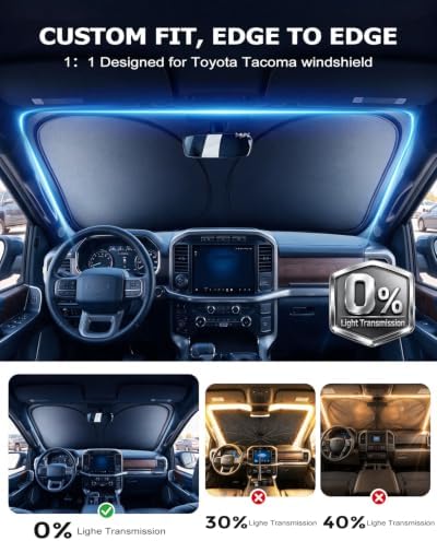 DMJN Front Windshield Sun Shade for Toyota Tacoma (2024-2026), [Nano Ice-Crystal Coatings] UPF50+ Heat & UV Block, Protect Car Interior & Keep Cool, Flodable Steel-Ring Car Cover for Summer - Image 4