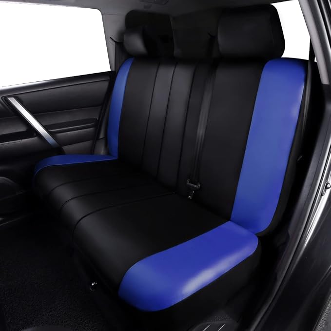 Flying Banner car seat Covers Protects Water Proof Faux Leather Carbon Fiber Front and Rear Bench (Blue Black, Full Set - 9PCS) - Image 8