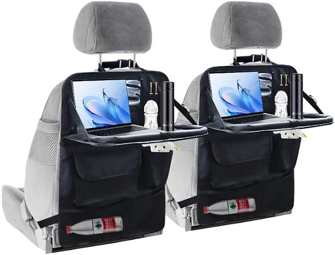 Car Back Seat Organizer with Foldable Laptop Tray, Waterproof Heavy-Duty 600D Oxford Car Seat Protector with Tablet Holder & Storage Pockets for Kids Travel, SUV, Truck & Family Road Trips by Unknown
