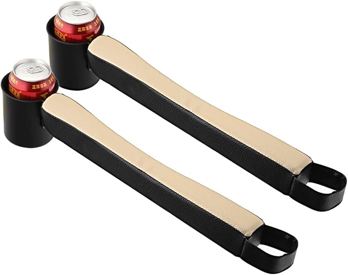 Tumecos Car Seat Gap Filler Pad PU Leather Console Side Pocket Organizer with One Cup Holder for Cellphone Wallet Coin Key 2 Pcs (Black+Beige Surface) - Image 8