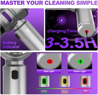 Handheld Car Vacuum Cordless, 22000PA Strong Suction Mini Vacuum Cleaner with Brushless Motor, 4-in-1 Portable Vacuum for Car Detailing, Home, Office & Travel, Silver Purple - Image 3